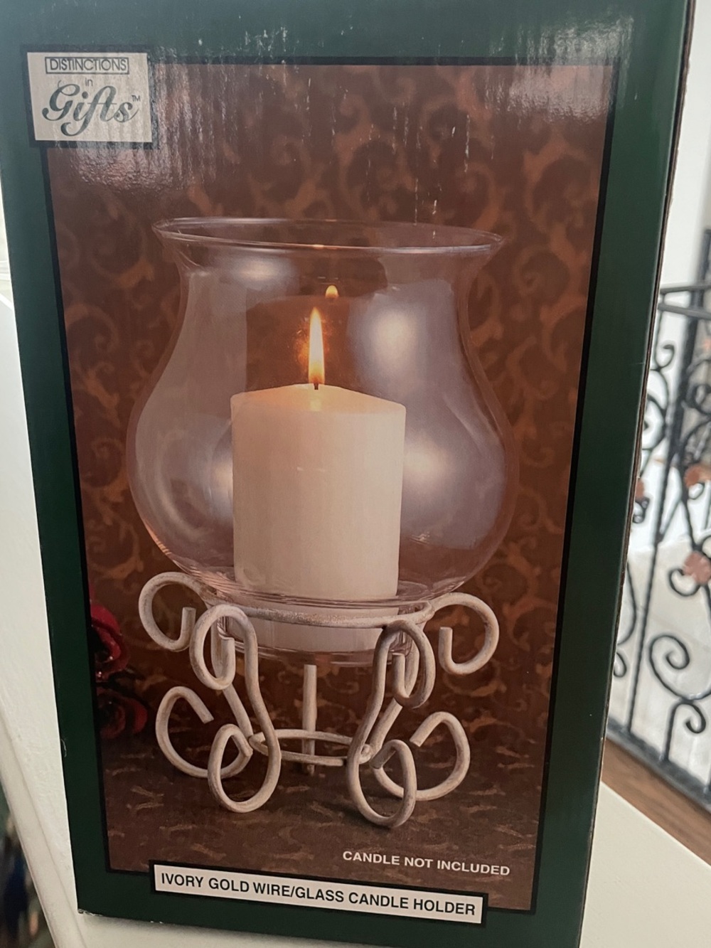 Ivory Gold Wire Glass Candle Holder